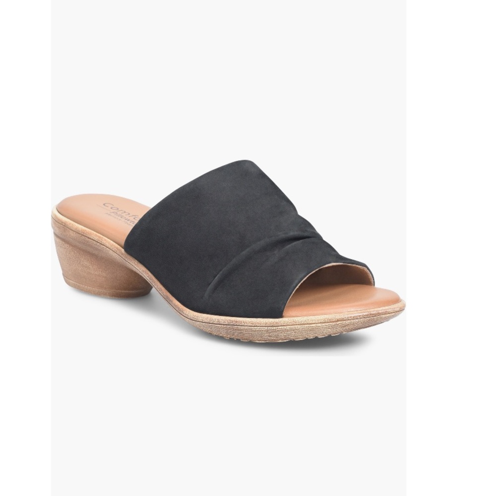Comfortiva Norene Slide Sandals Black Leather Women’s Size 8 Pillow Top footbed